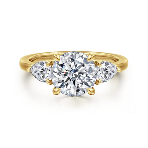 14K Yellow Gold Round Three Stone Diamond Engagement Ring