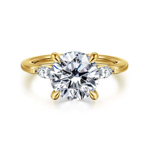 14K Yellow Gold Round Three Stone Diamond Engagement Ring