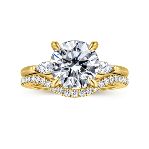 14K Yellow Gold Round Three Stone Diamond Engagement Ring
