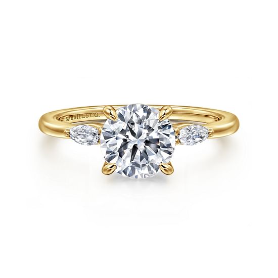 Gabriel - 14K Yellow Gold Round Three Stone Diamond Engagement Ring
