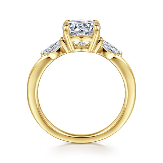 14K Yellow Gold Round Three Stone Diamond Engagement Ring angle 2