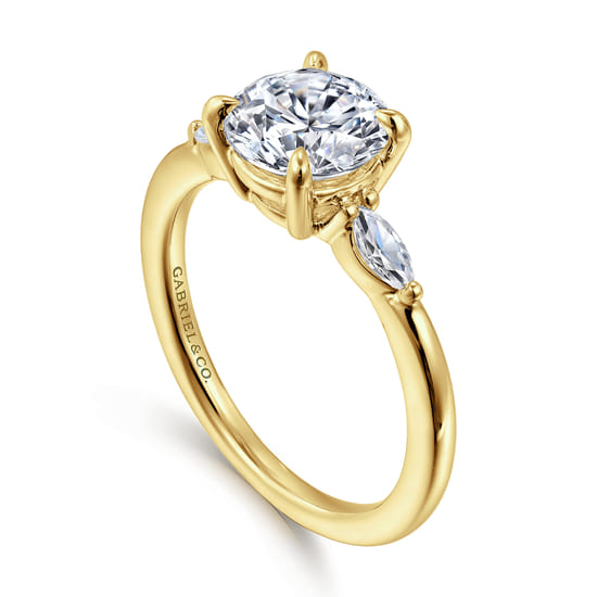 14K Yellow Gold Round Three Stone Diamond Engagement Ring angle 3
