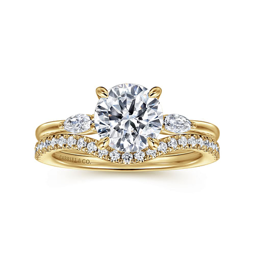 14K Yellow Gold Round Three Stone Diamond Engagement Ring