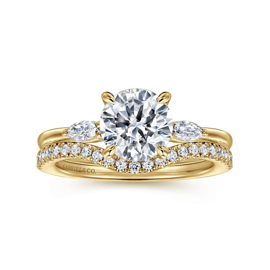 14K Yellow Gold Round Three Stone Diamond Engagement Ring angle 4