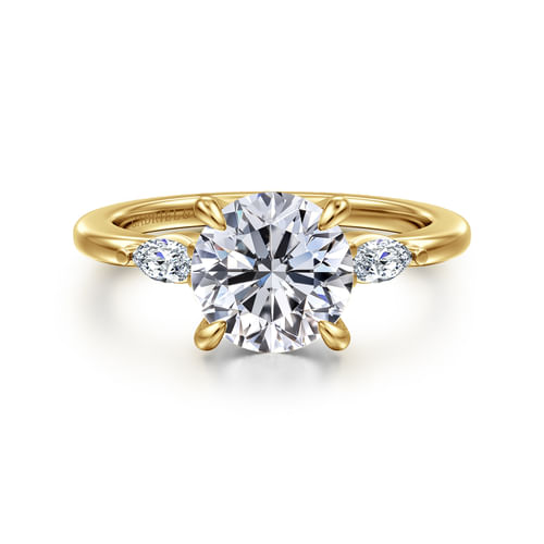 14K Yellow Gold Round Three Stone Diamond Engagement Ring
