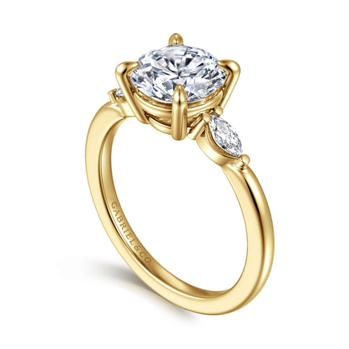 14K Yellow Gold Round Three Stone Diamond Engagement Ring