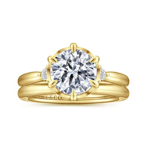 14K Yellow Gold Round Three Stone Diamond Engagement Ring