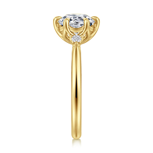 14K Yellow Gold Round Three Stone Diamond Engagement Ring
