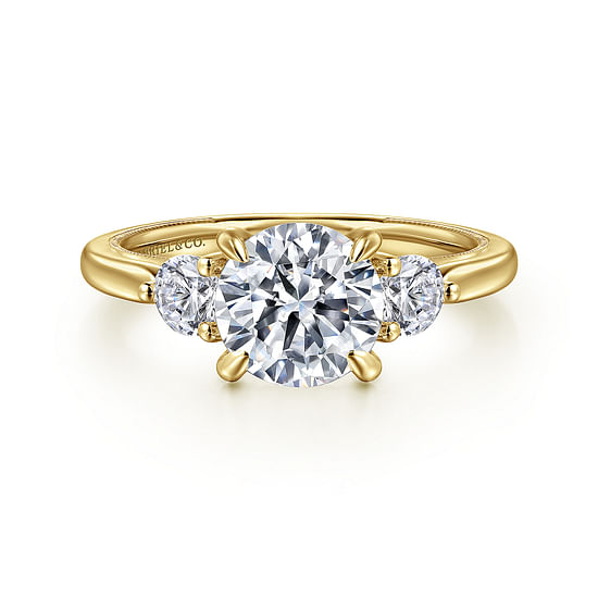 Gabriel - 14K Yellow Gold Round Three Stone Diamond Engagement Ring