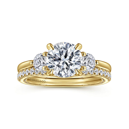 14K Yellow Gold Round Three Stone Diamond Engagement Ring