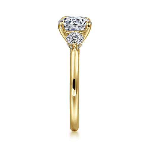 14K Yellow Gold Round Three Stone Diamond Engagement Ring