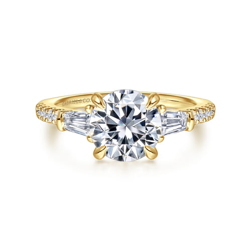 14K Yellow Gold Round Three Stone Diamond Engagement Ring