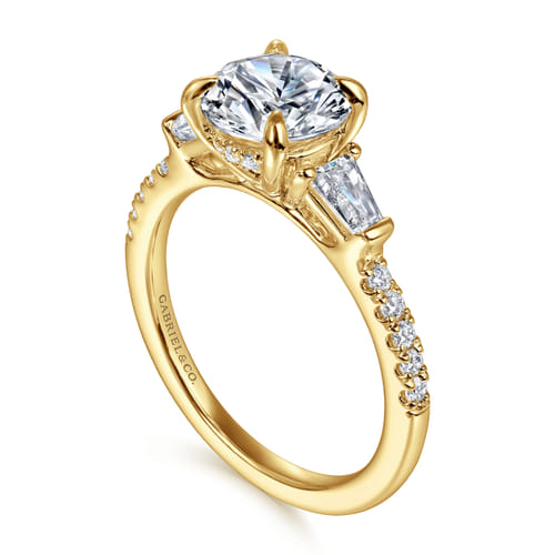 14K Yellow Gold Round Three Stone Diamond Engagement Ring