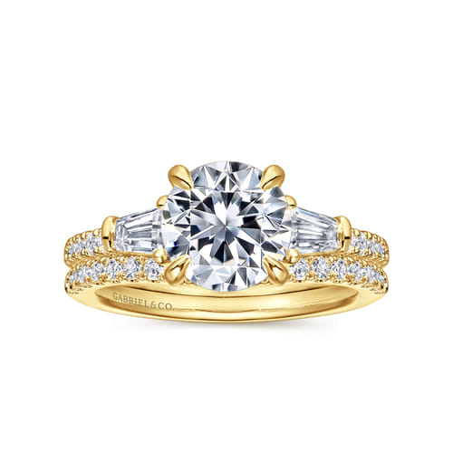 14K Yellow Gold Round Three Stone Diamond Engagement Ring