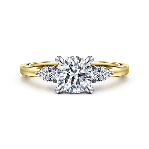 14K Yellow Gold Round Three Stone Diamond Engagement Ring