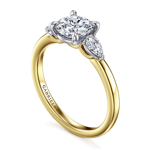 14K Yellow Gold Round Three Stone Diamond Engagement Ring