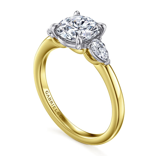 14K Yellow Gold Round Three Stone Diamond Engagement Ring