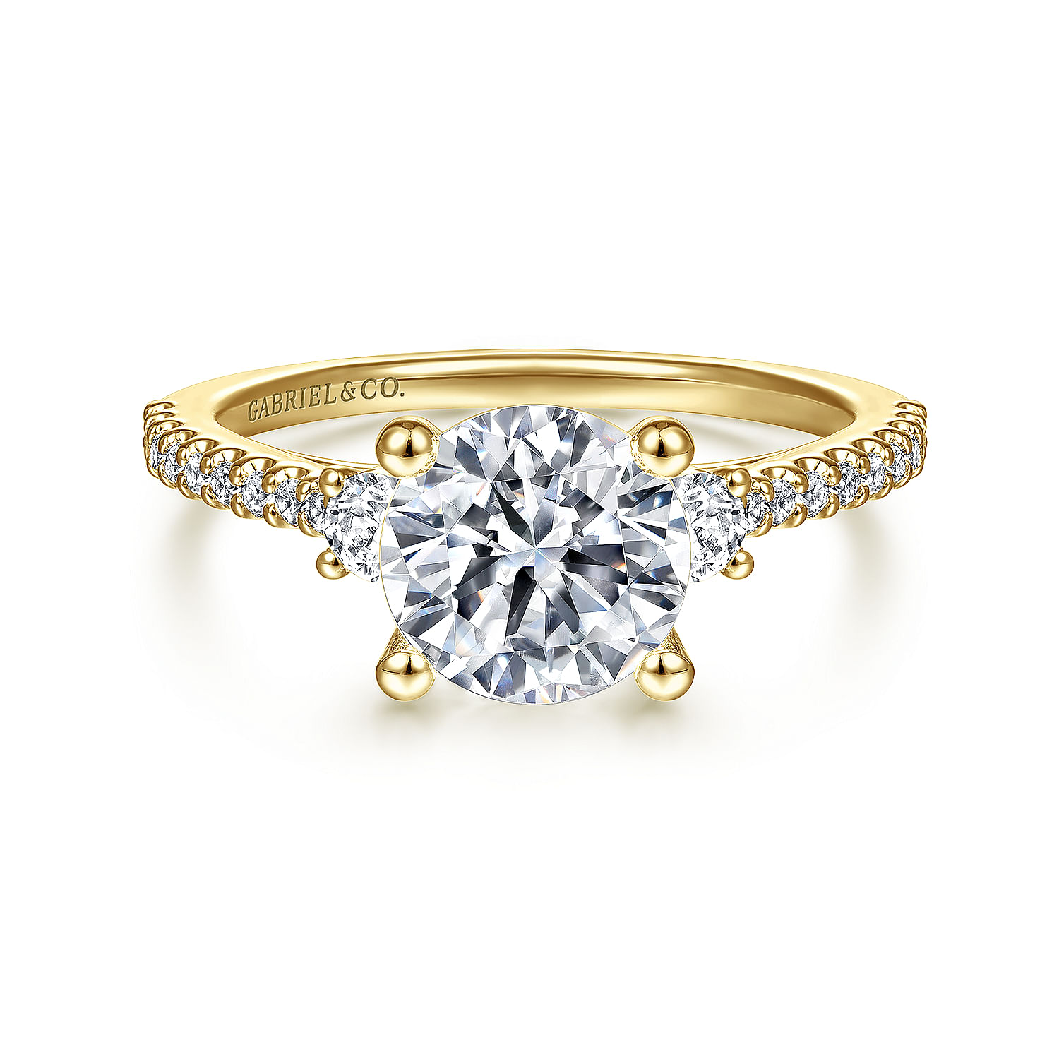 14K Yellow Gold Round Three Stone Diamond Engagement Ring