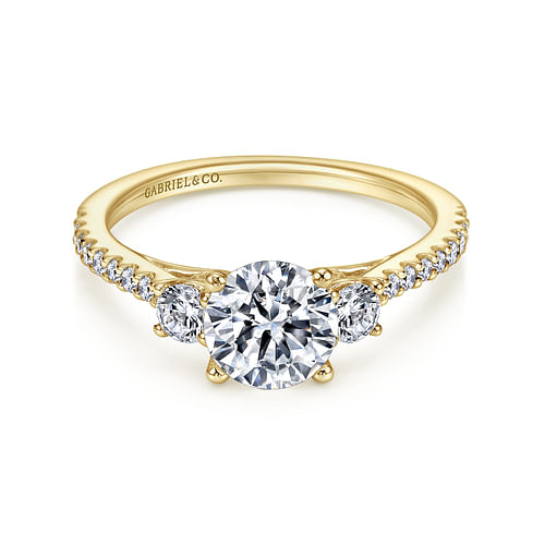 14K Yellow Gold Round Three Stone Diamond Engagement Ring