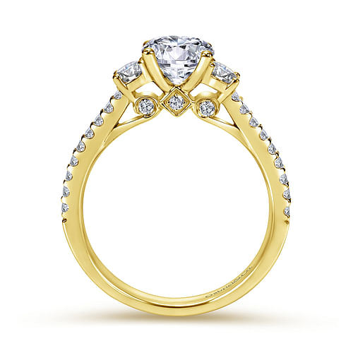 14K Yellow Gold Round Three Stone Diamond Engagement Ring