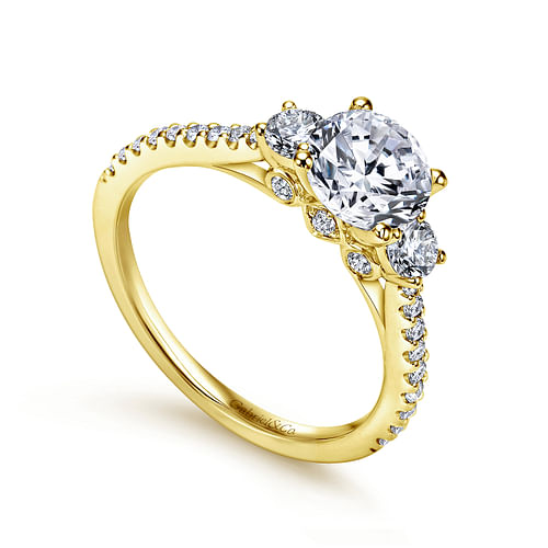 14K Yellow Gold Round Three Stone Diamond Engagement Ring