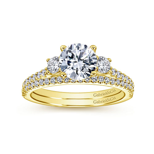 14K Yellow Gold Round Three Stone Diamond Engagement Ring