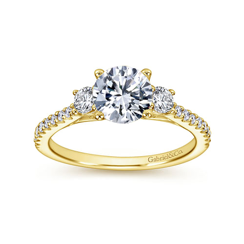 14K Yellow Gold Round Three Stone Diamond Engagement Ring