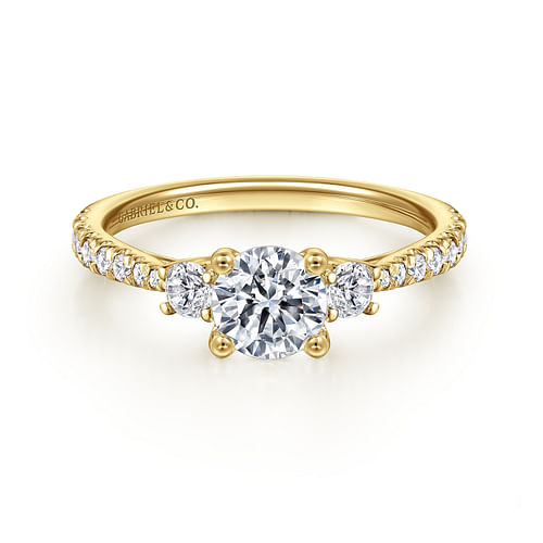 14K Yellow Gold Round Three Stone Diamond Engagement Ring