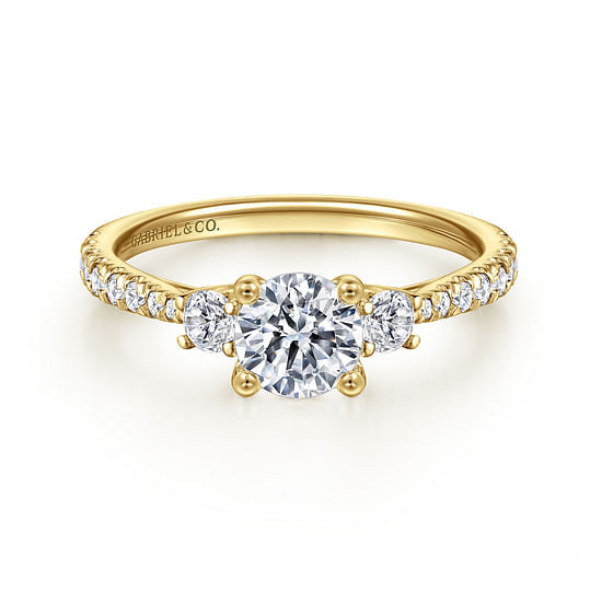 Gabriel - 14K Yellow Gold Round Three Stone Diamond Engagement Ring