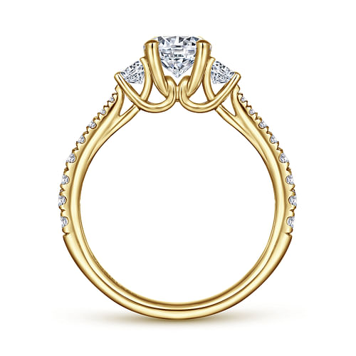 14K Yellow Gold Round Three Stone Diamond Engagement Ring