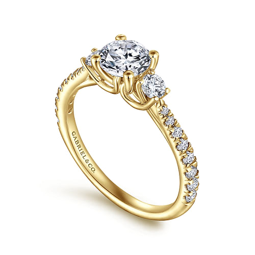 14K Yellow Gold Round Three Stone Diamond Engagement Ring