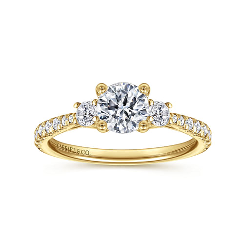 14K Yellow Gold Round Three Stone Diamond Engagement Ring