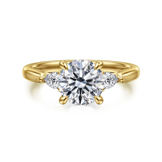 Gabriel - 14K Yellow Gold Round Three Stone Lotus Diamond Engagement Ring