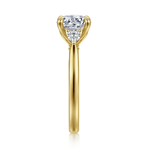14K Yellow Gold Round Three Stone Lotus Diamond Engagement Ring
