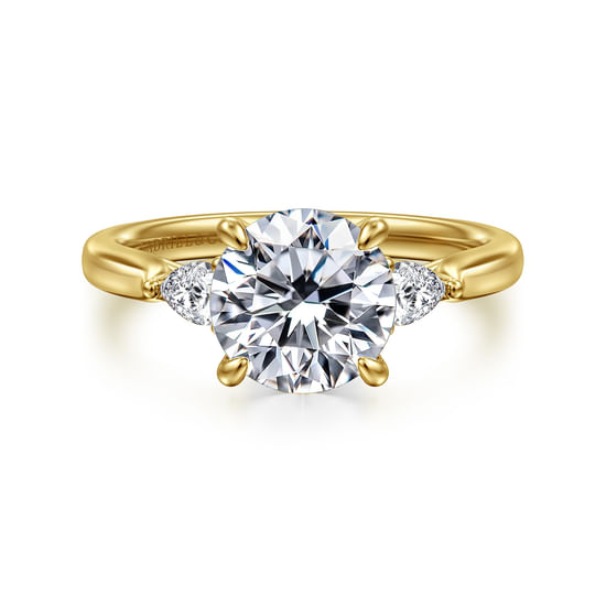 Gabriel - 14K Yellow Gold Round Three Stone Lotus Diamond Engagement Ring