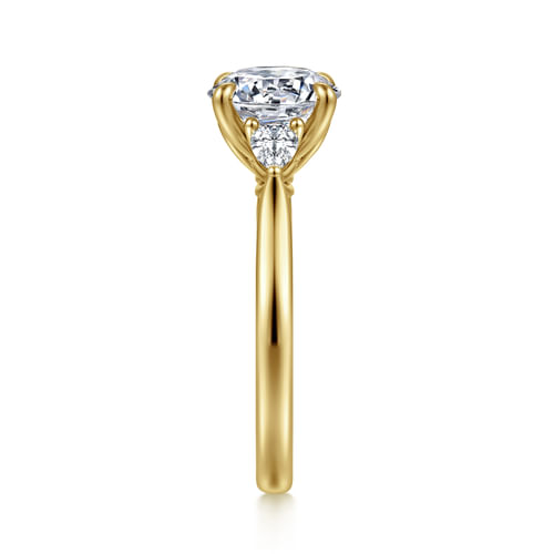 14K Yellow Gold Round Three Stone Lotus Diamond Engagement Ring