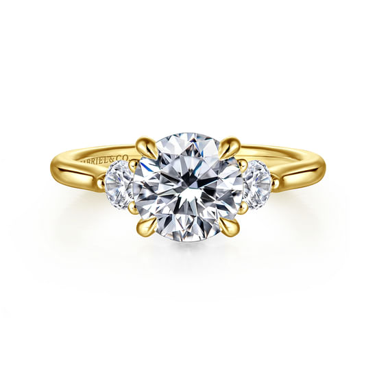 Gabriel - 14K Yellow Gold Round Three Stone Lotus Diamond Engagement Ring