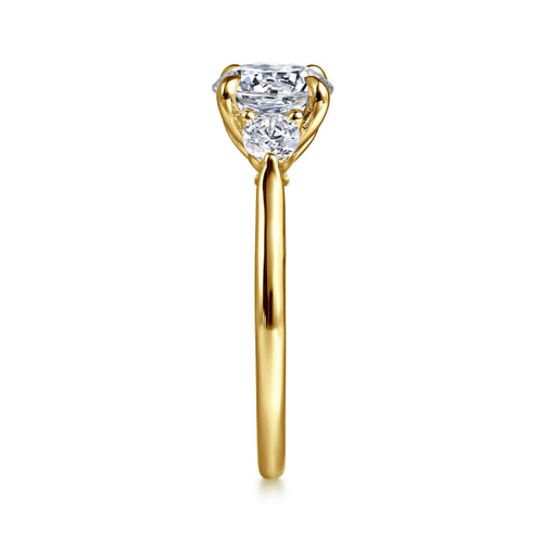 14K Yellow Gold Round Three Stone Lotus Diamond Engagement Ring