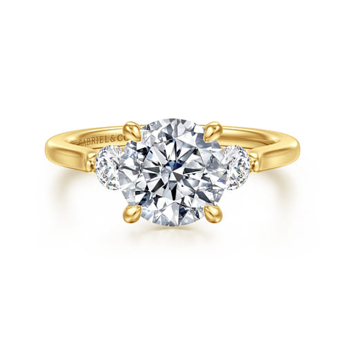 14K Yellow Gold Round Three Stone Lotus Diamond Engagement Ring 14K Yellow Gold Round Three Stone Lotus Diamond Engagement Ring
