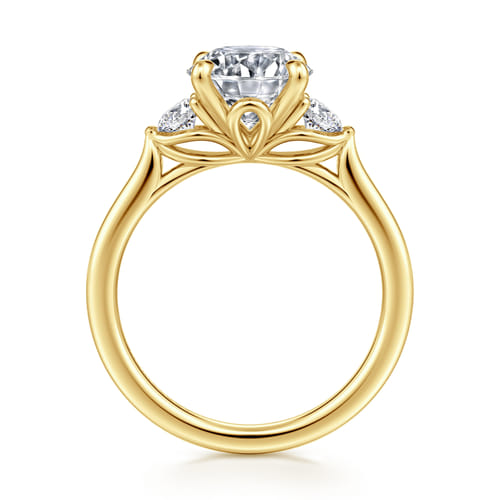 14K Yellow Gold Round Three Stone Lotus Diamond Engagement Ring 14K Yellow Gold Round Three Stone Lotus Diamond Engagement Ring