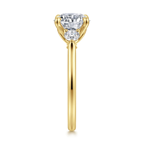 14K Yellow Gold Round Three Stone Lotus Diamond Engagement Ring 14K Yellow Gold Round Three Stone Lotus Diamond Engagement Ring