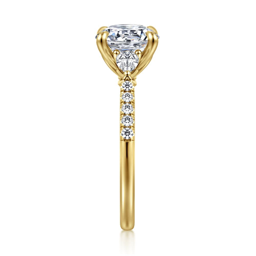 14K Yellow Gold Round Three Stone Lotus Diamond Engagement Ring