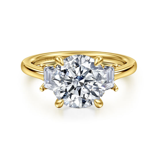 Gabriel - 14K Yellow Gold Round Three Stone Lotus Diamond Engagement Ring