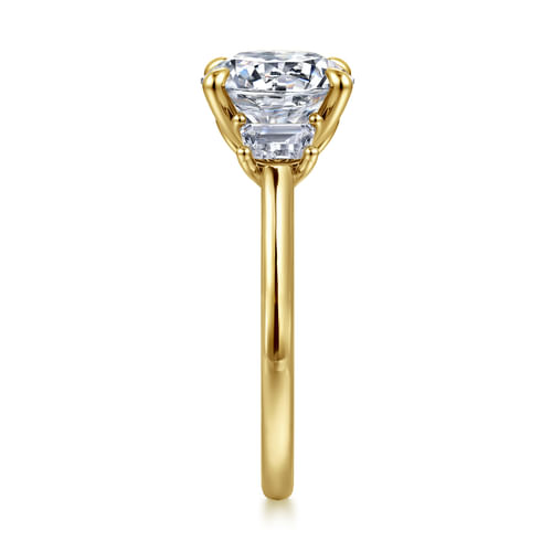 14K Yellow Gold Round Three Stone Lotus Diamond Engagement Ring