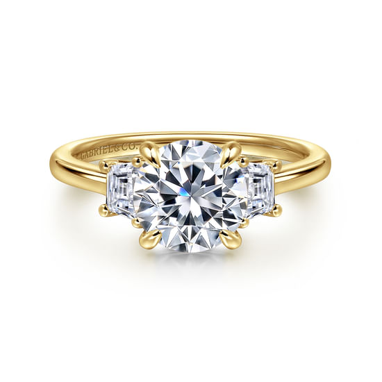 Gabriel - 14K Yellow Gold Round Three Stone Lotus Diamond Engagement Ring