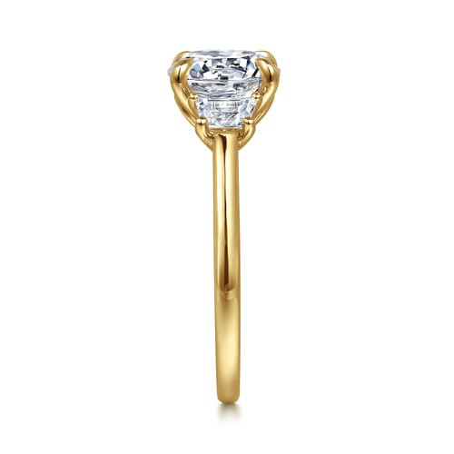 14K Yellow Gold Round Three Stone Lotus Diamond Engagement Ring