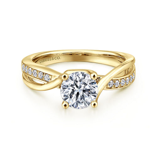 14K Yellow Gold Round Twisted Diamond Engagement Ring