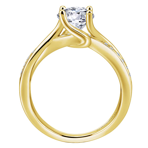 14K Yellow Gold Round Twisted Diamond Engagement Ring