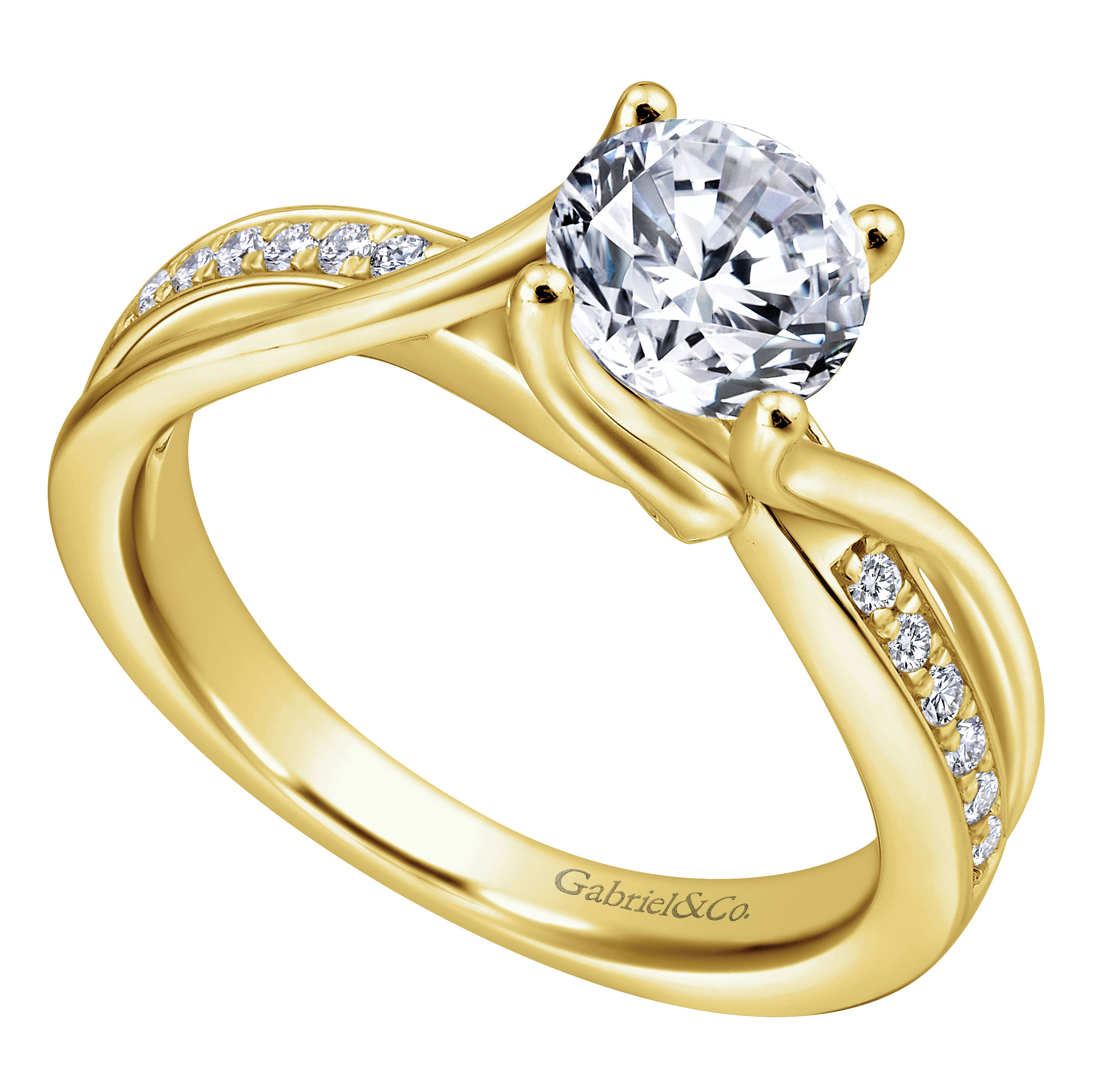 14K Yellow Gold Round Twisted Diamond Engagement Ring