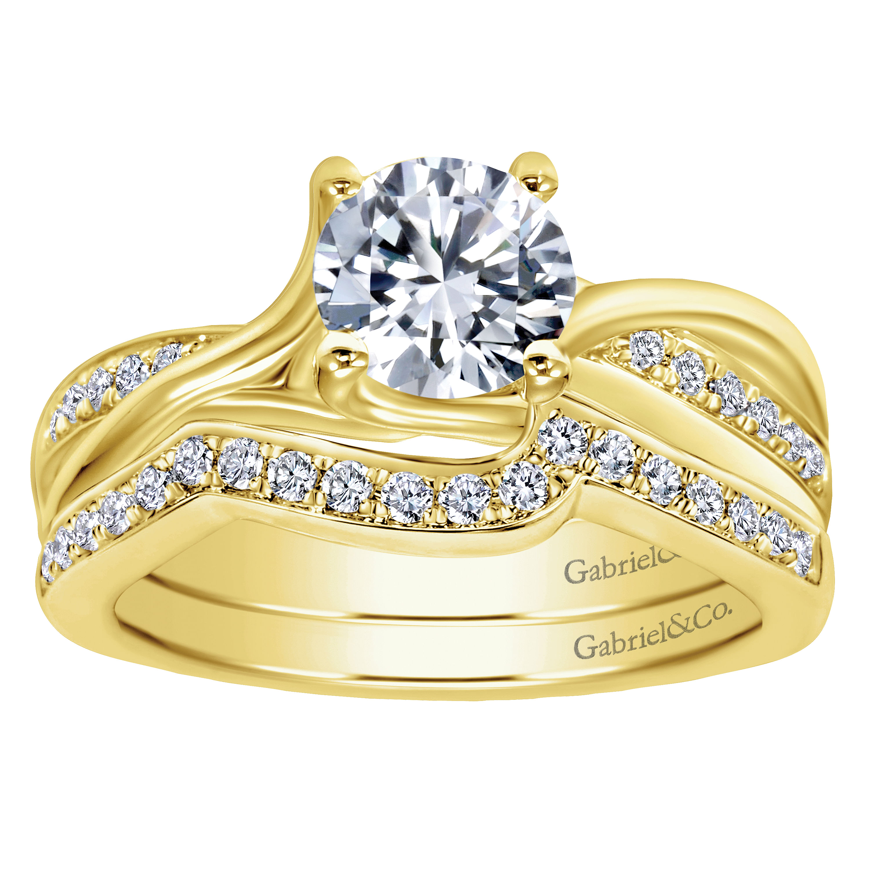 14K Yellow Gold Round Twisted Diamond Engagement Ring